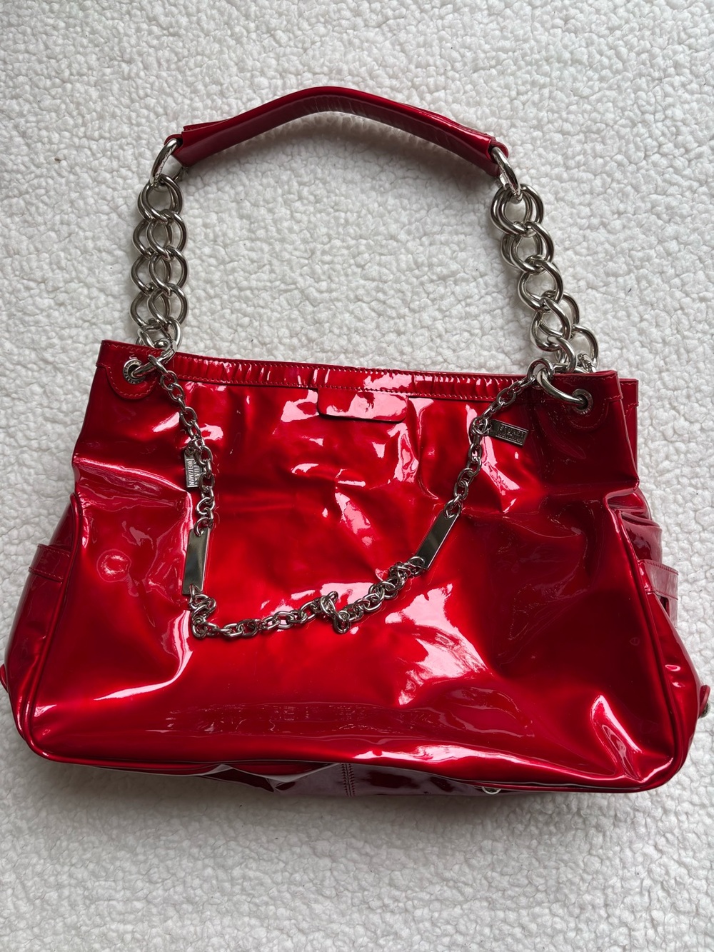 Stuart Weitzman Vintage Red Patent Chain-Handle Hobo Shoulder Bag